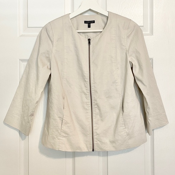 Eileen Fisher Minimalist Ramie Ivory Front Zip Jacket - Picture 4 of 8